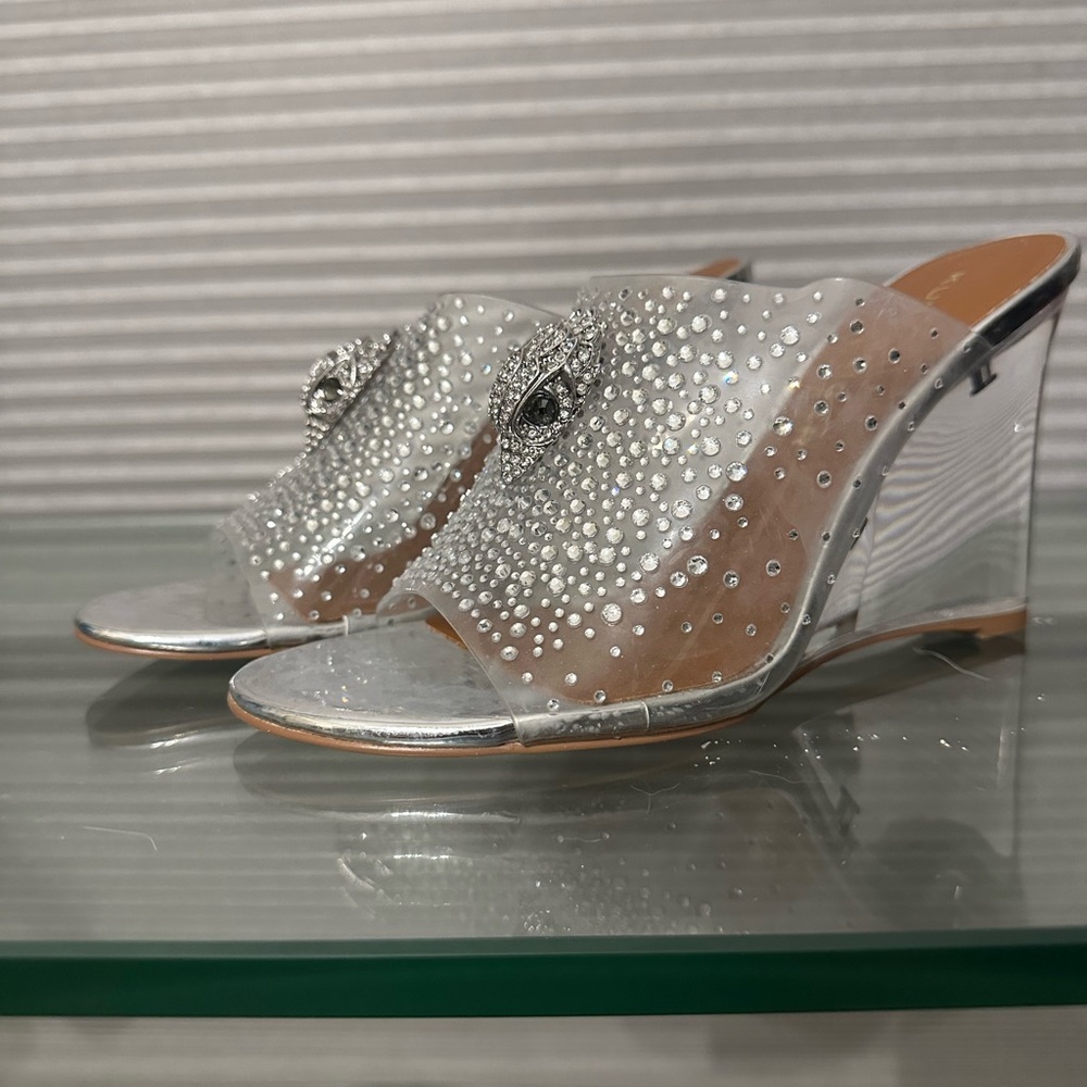 Kurt Geiger Kensington Silver Embellished Wedge Sandals NWT